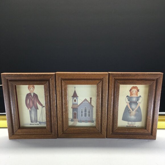 Vintage Folk Art Primitive Tile Painted By Mimi Rectangular Framed Wall Hanging - Picture 9 of 13